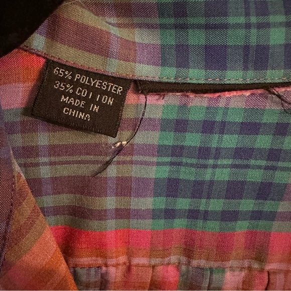 Vintage Pleated Shoulder Orange, Pink Blue Plaid Button Down Blouse | Size ~ M - Picture 4 of 7